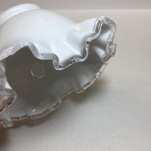 Fenton Silver Crest Milk Glass Bowl Clear Edging Scalloped White Candy Dish - Picture 10 of 10